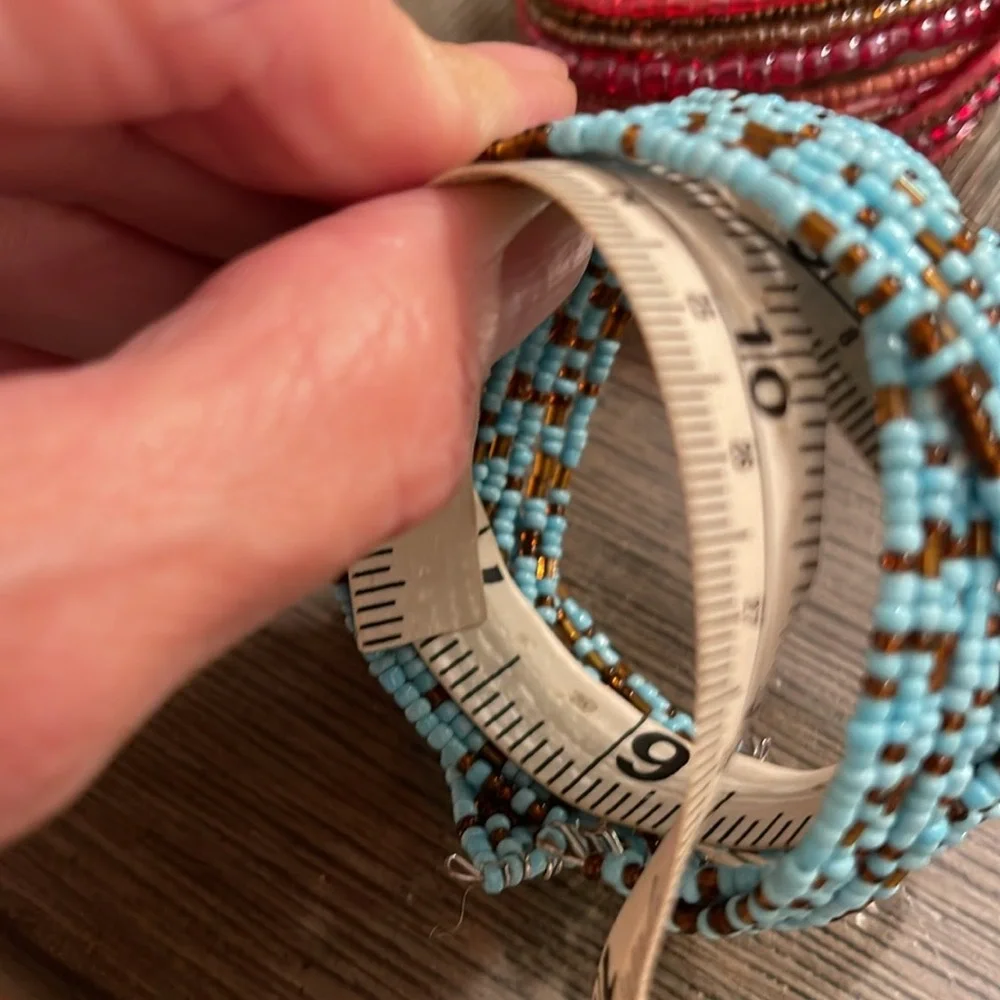 Vintage Style Seed Bead braided Memory Wire  Bracelets  Red, Purple, Blue